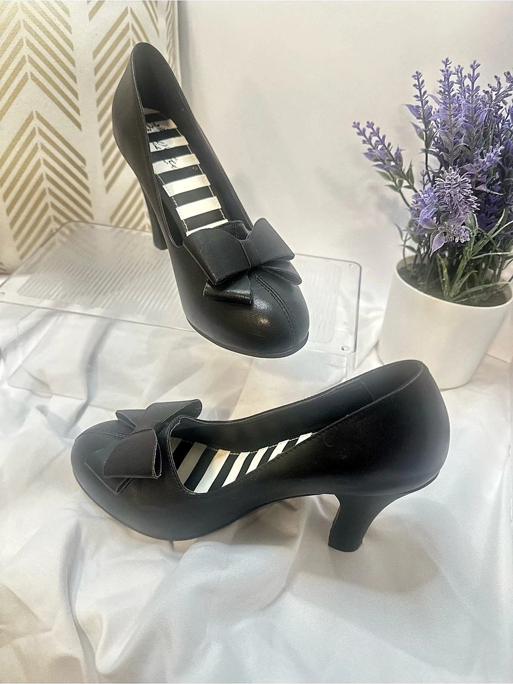 Lola Ramona Black Bow Heels Retro Pinup Rockabilly Pumps Size 9.5/10 EU 40